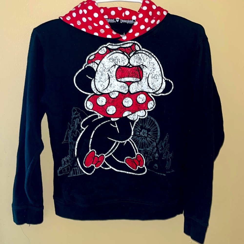 Girls size large Minnie Mouse sweater with attached ears.